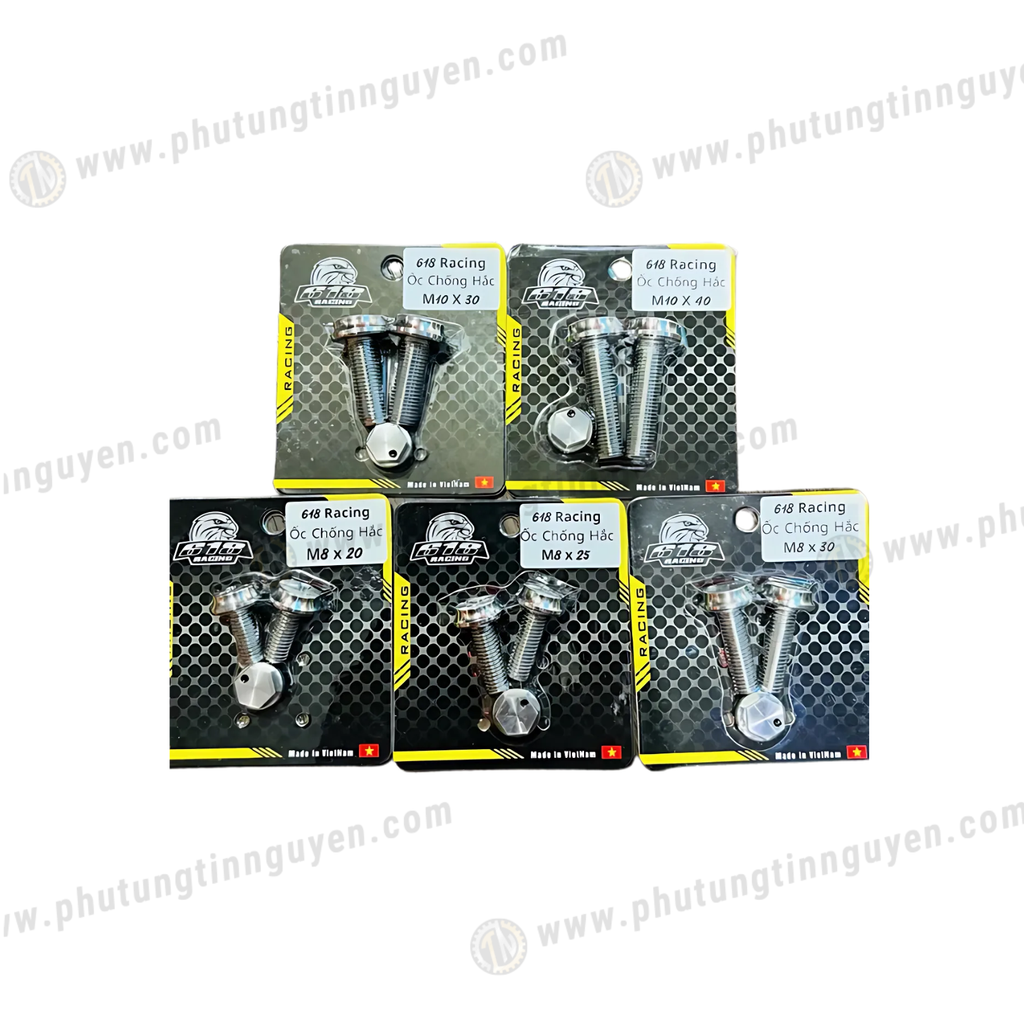 Ốc chống hắc Hack Inox 304 618 : 8li, 10li gắn heo dầu , chân phuộc (bộ 2 con)