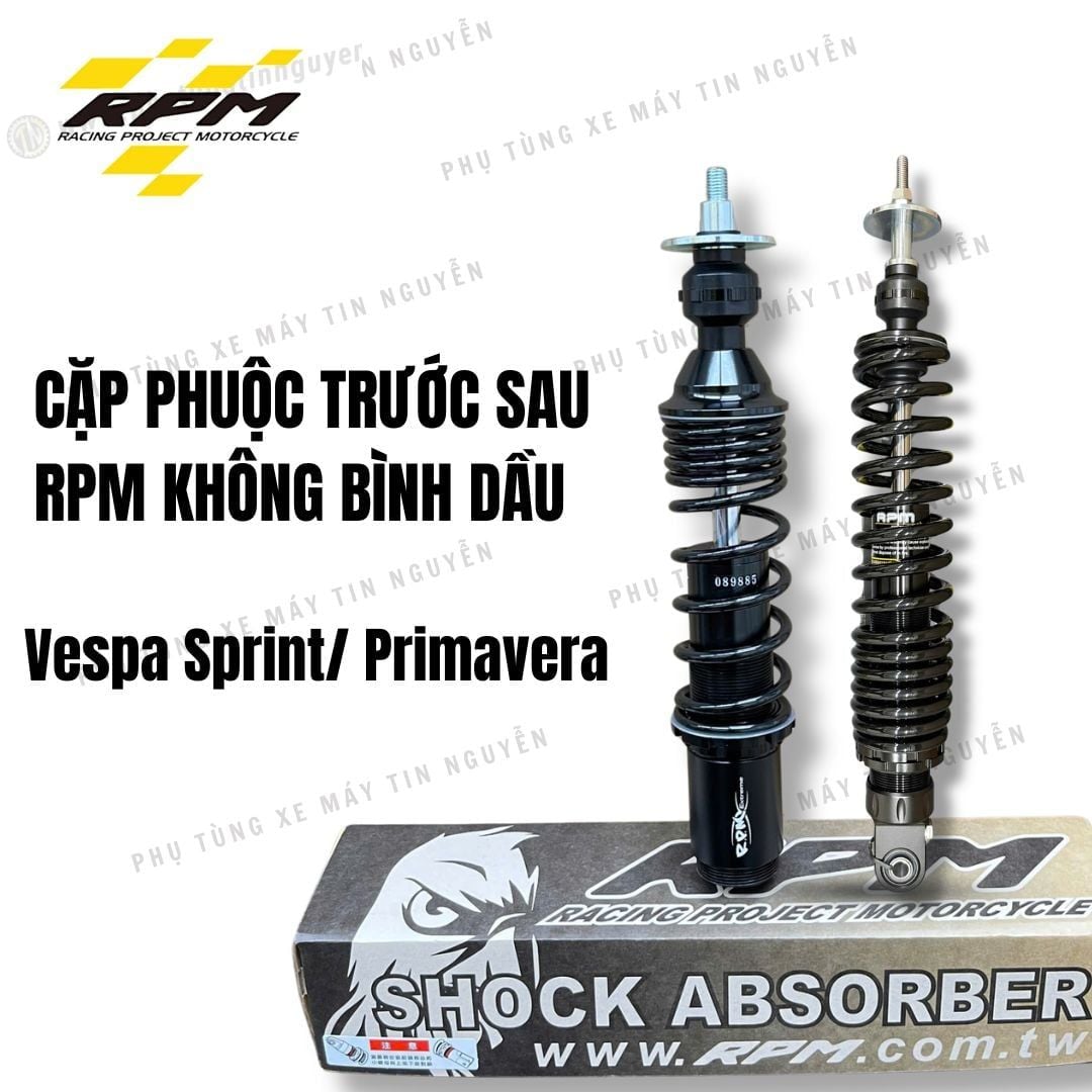  01 Cặp Phuộc trước sau RPM KHÔNG bình dầu cho xe Vespa Sprint/Primavera lò xo đen chính hãng có bảo hành 