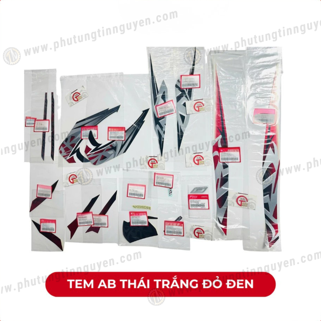 Bộ Tem Dán Xe Air Blade AB 110 Thái Đủ Các Màu Hàng Thái Lan màu trắng đỏ đen