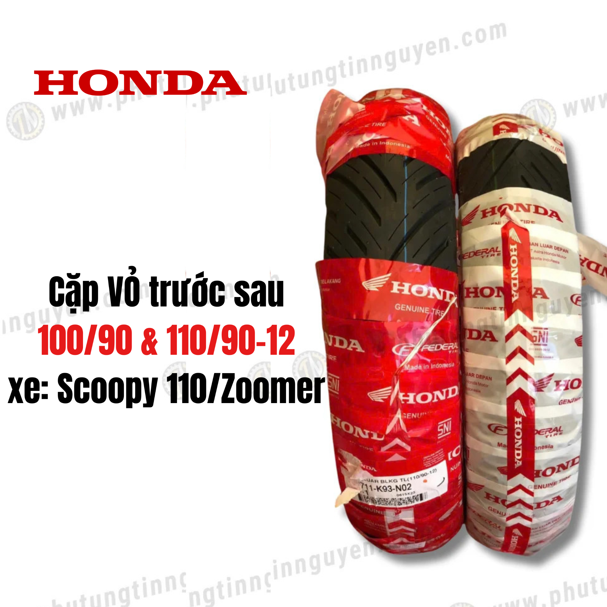  Cặp vỏ Dunlop trước sau  dành cho Scoopy 110/ Zoomer X Thái Lan 110/90-12 - 100/90-12 
