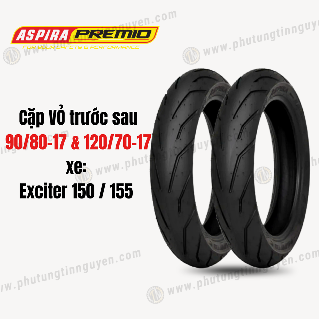 Cặp vỏ Aspira Premio Sportivo 2 trước sau  dành cho Exciter 150/155 90/80-17 & 120/70-17
