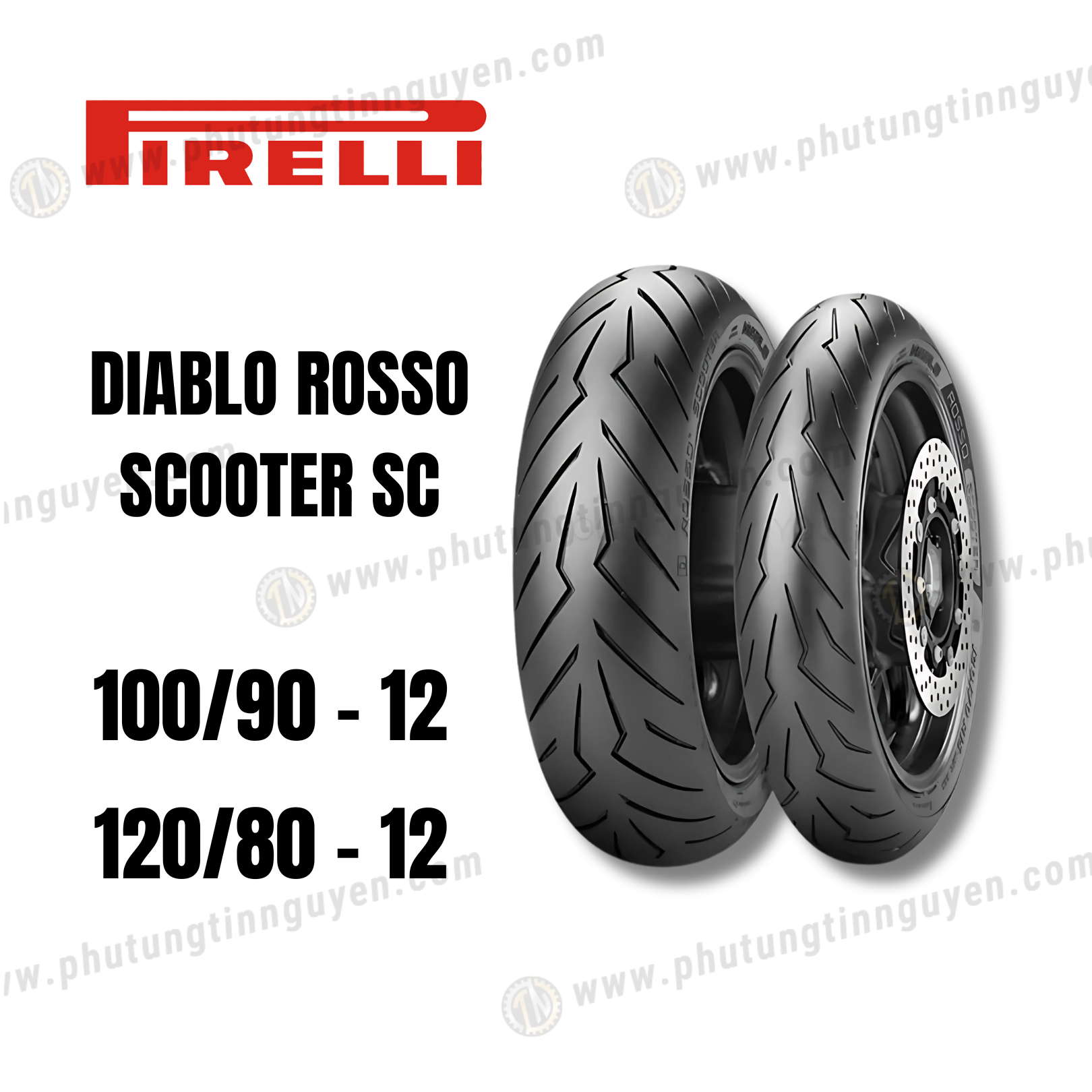  01 CẶP VỎ PIRELLI DIABLO ROSSO SCOOTER SC 120/80-12, 100/90-12 Xe Vespa, Stylo 