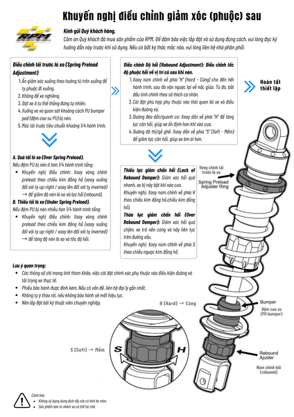  Phuộc RPM có bình dầu RT xe R15 300mm hàng chính hãng có bảo hành 