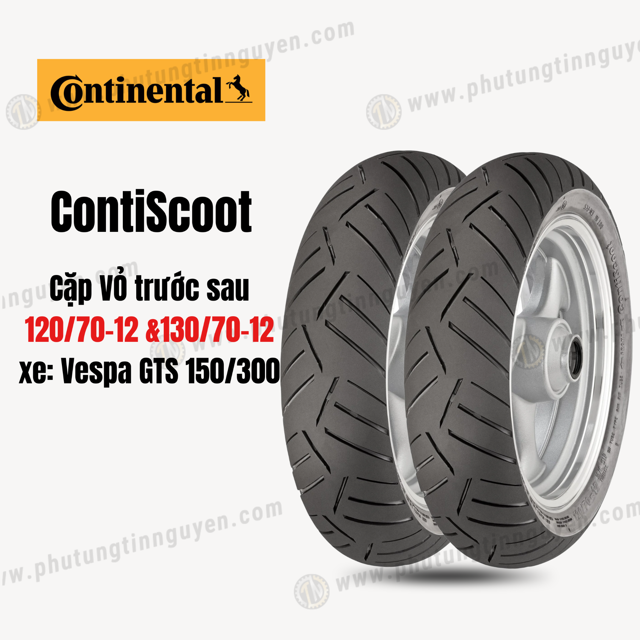  Cặp vỏ Continental ContiScoot trước sau  dành cho Vespa GTS 150/300 120/70-12  &  130/70-12 