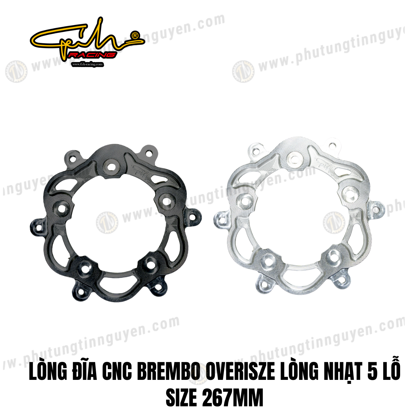  LÒNG ĐĨA CNC BREMBO OVERISZE LÒNG NHẠT 5 LỖ SIZE 267MM GH-RACING 