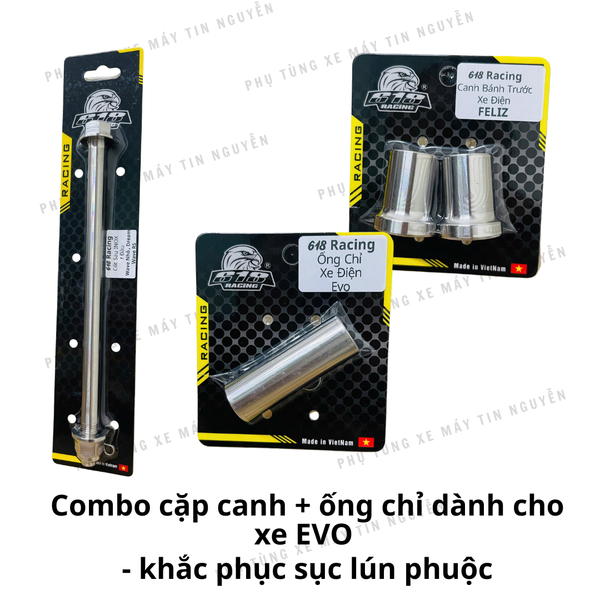  Cốt + canh + ống chỉ bánh trước Inox 304 EVO Vinfast - 618 Racing khắc phục sục lún Phuộc trước 
