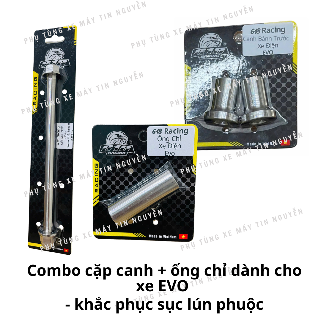  Cốt + canh + ống chỉ bánh trước Inox 304 EVO Vinfast - 618 Racing khắc phục sục lún Phuộc trước 