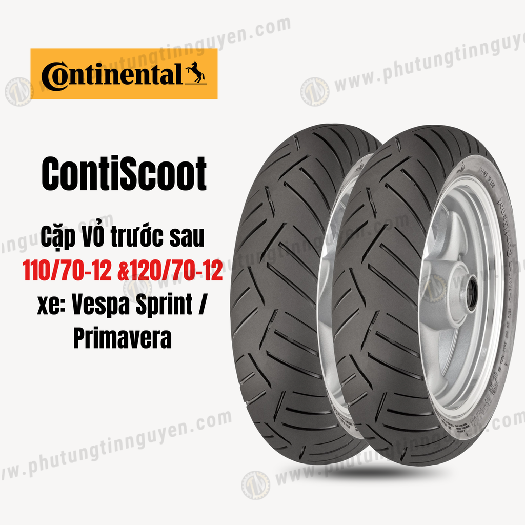 Cặp vỏ Continental ContiScoot trước sau  dành cho Vespa Sprint, Primavera 110/70-12  &  120/70-12