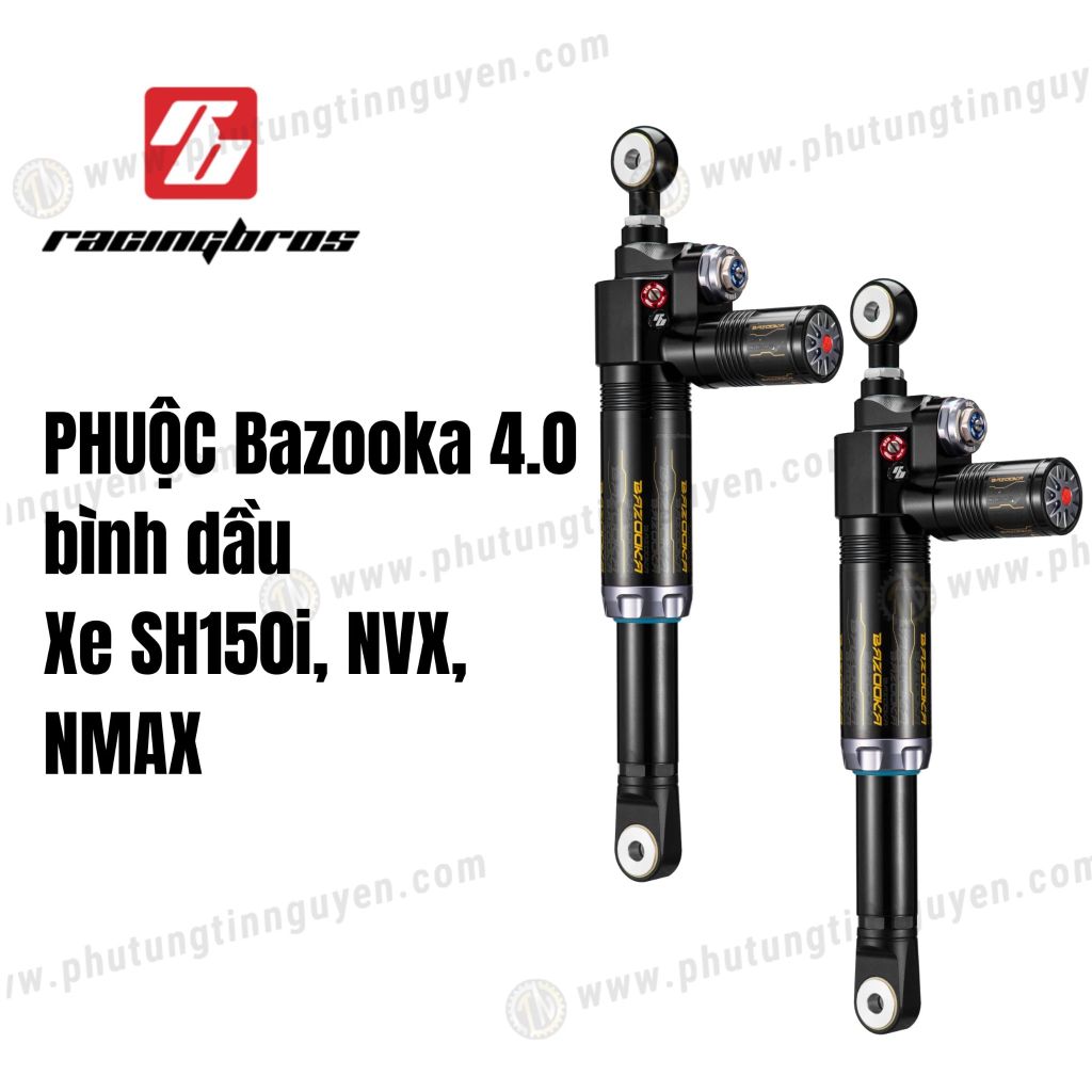 Cặp Phuộc hơi  Racing Bros Bazooka 4.0 có bình dầu xe SH150i, NVX, NMAX chính hãng có bảo hành