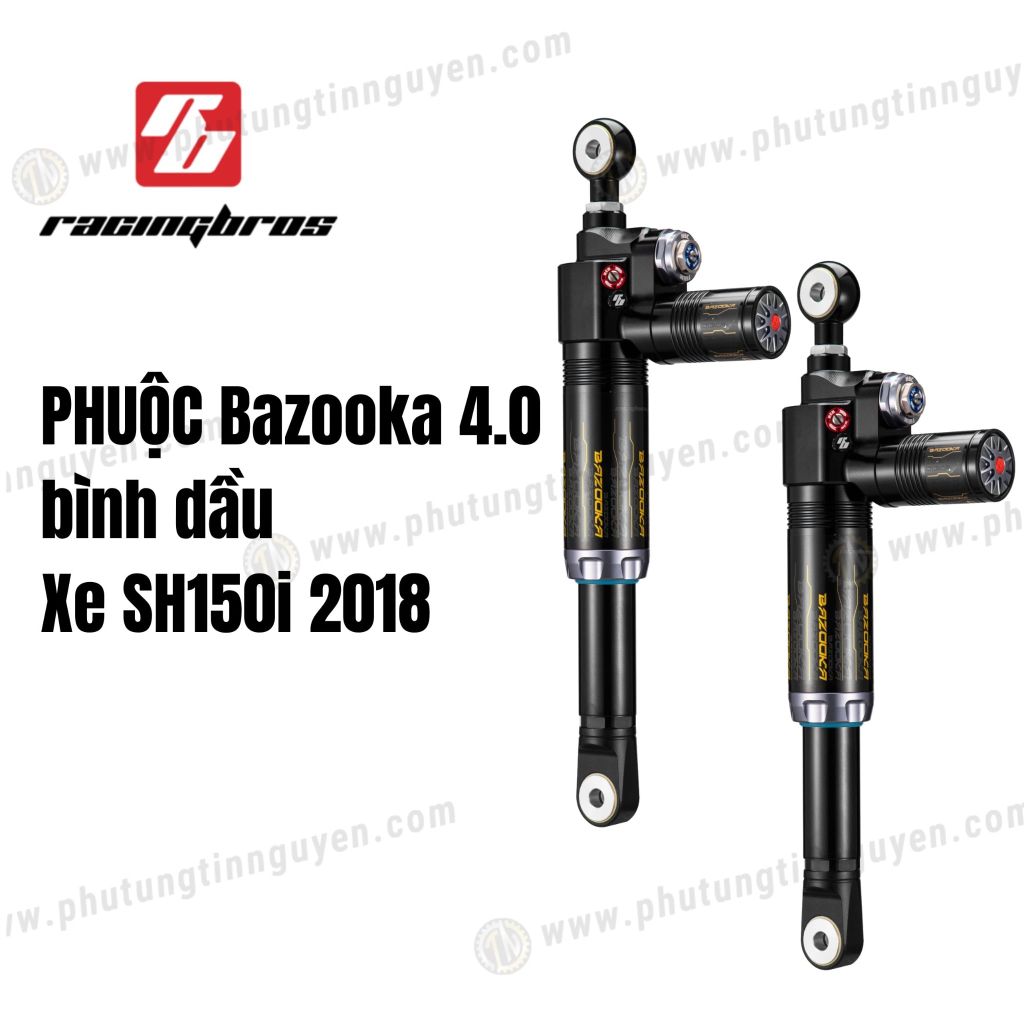Cặp Phuộc hơi  Racing Bros Bazooka 4.0 có bình dầu xe SH150i, NVX, NMAX chính hãng có bảo hành