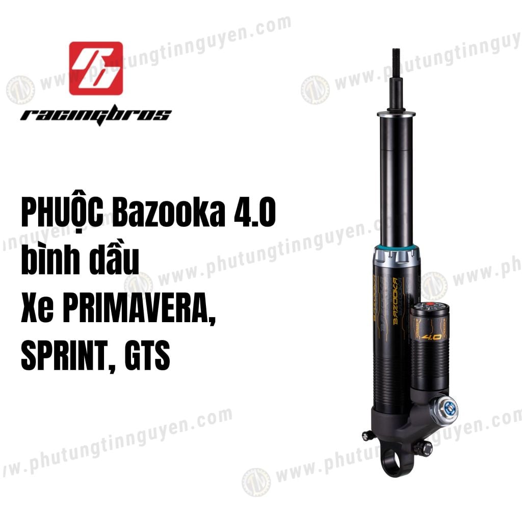 Phuộc hơi Racing Bros Bazooka 4.0 có bình dầu xe Primavera, Spint, GTS, Vespa chính hãng có bảo hành