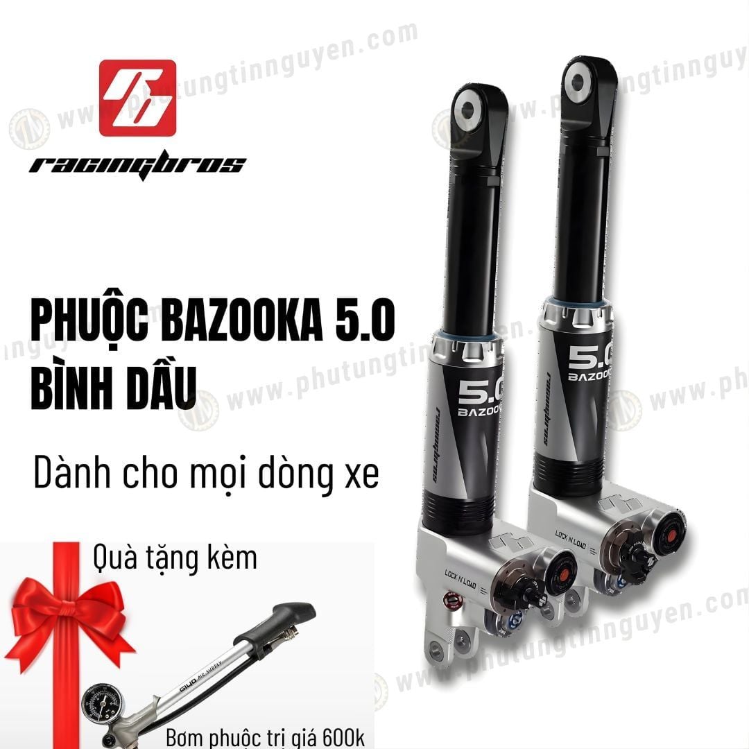  Phuộc hơi Racing Bros Bazooka 5.0 có bình dầu cho mọi dòng xe chính hãng có bảo hành (tặng kèm bơm hơi) 