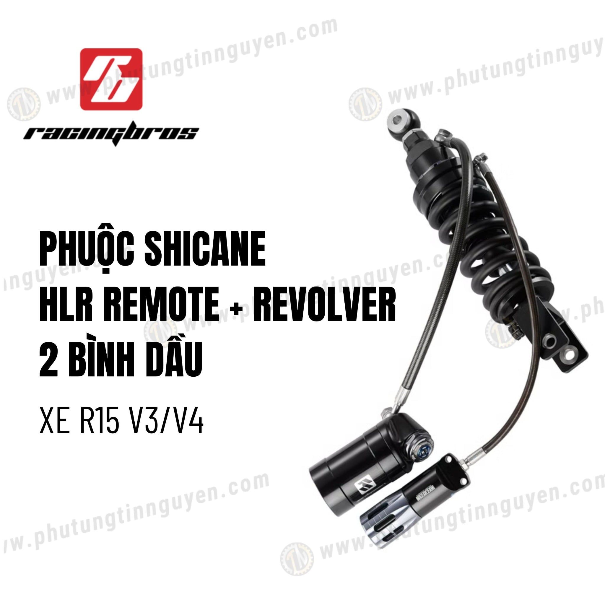  Phuộc Racing Bros SHICANE HLR REMOTE + REVOLVER 2 bình dầu xe R15 V3/V4 chính hãng lò xo đen có bảo hành 