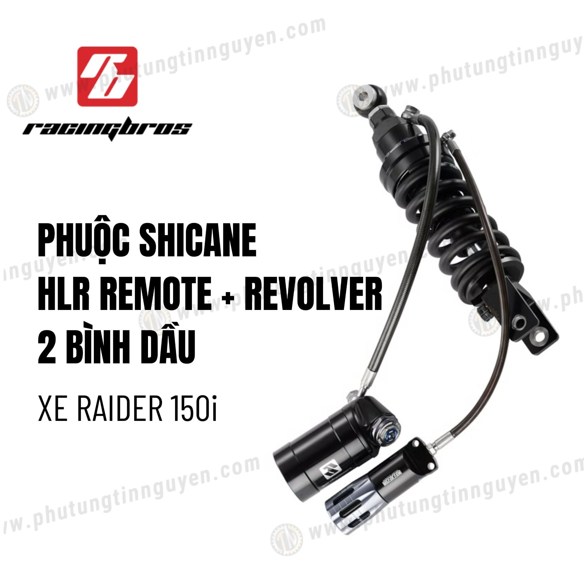  Phuộc Racing Bros SHICANE HLR REMOTE + REVOLVER 2 bình dầu xe Raider 150i chính hãng lò xo đen có bảo hành 