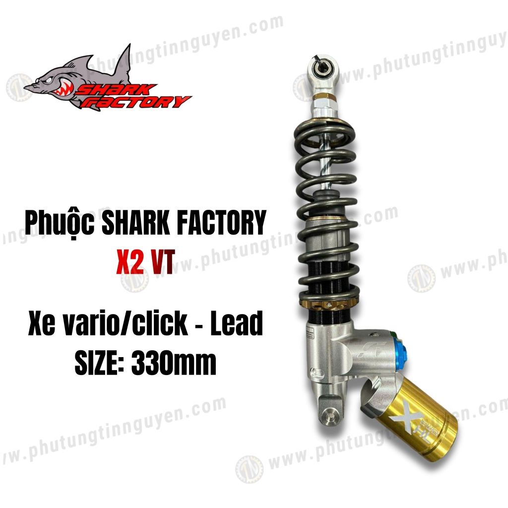 Phuộc Shark Factory có bình dầu X2 VT xe Vario đời 2015 2018, Lead 2val 4val xám