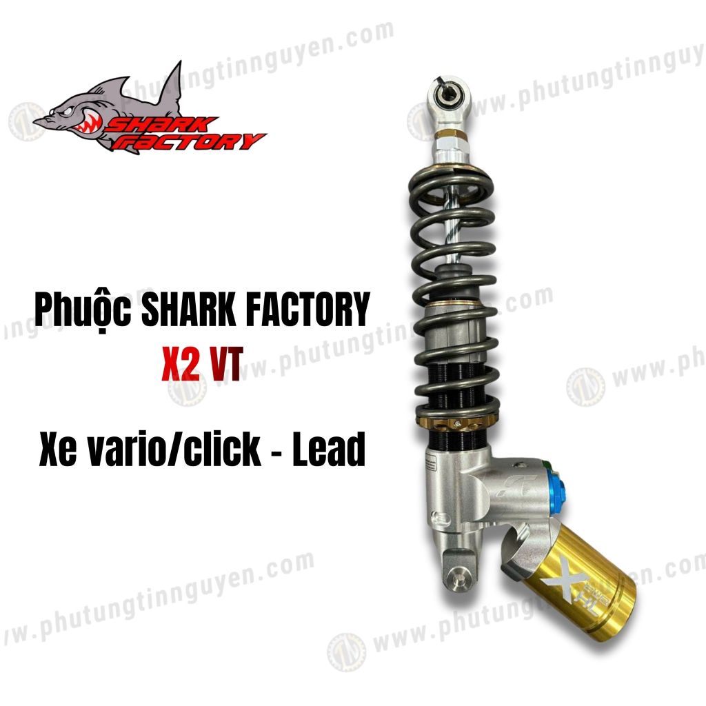 Phuộc Shark Factory có bình dầu X2 VT xe Vario đời 2015 2018, Lead 2val 4val xám