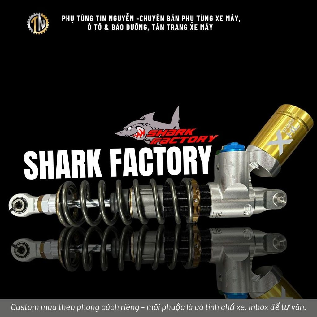 Phuộc Shark Factory có bình dầu X2 VT xe Vario đời 2015 2018, Lead 2val 4val xám