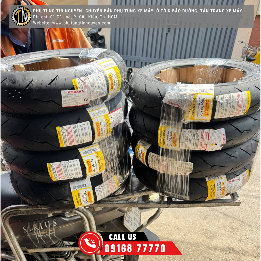 01 CẶP VỎ PIRELLI DIABLO ROSSO SCOOTER SC  trước sau  dành cho  Xe Vespa, Stylo, Cuve, UC3 120/80-12, 100/90-12