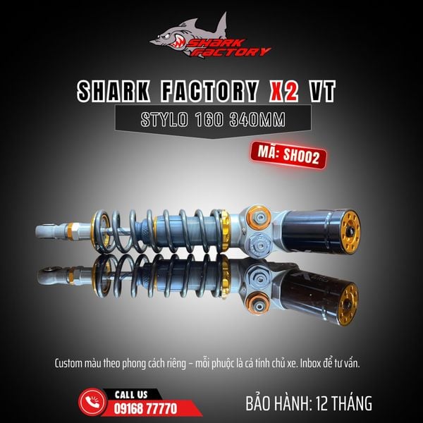  Phuộc Shark Factory có bình dầu X2 VT xe Stylo 160 mã SH002 