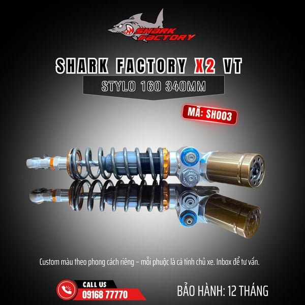  Phuộc Shark Factory có bình dầu X2 VT xe Stylo 160 mã SH003 