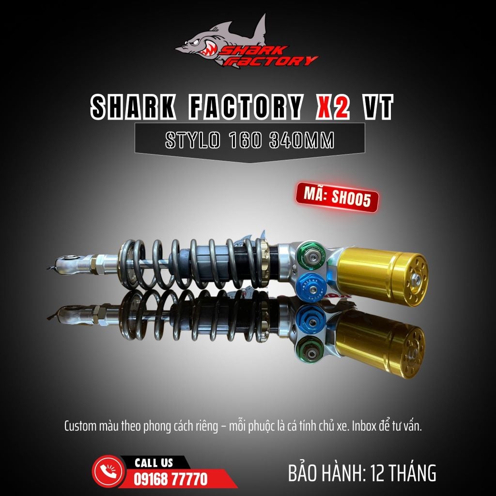 Phuộc Shark Factory có bình dầu X2 VT xe Stylo 160 mã SH005