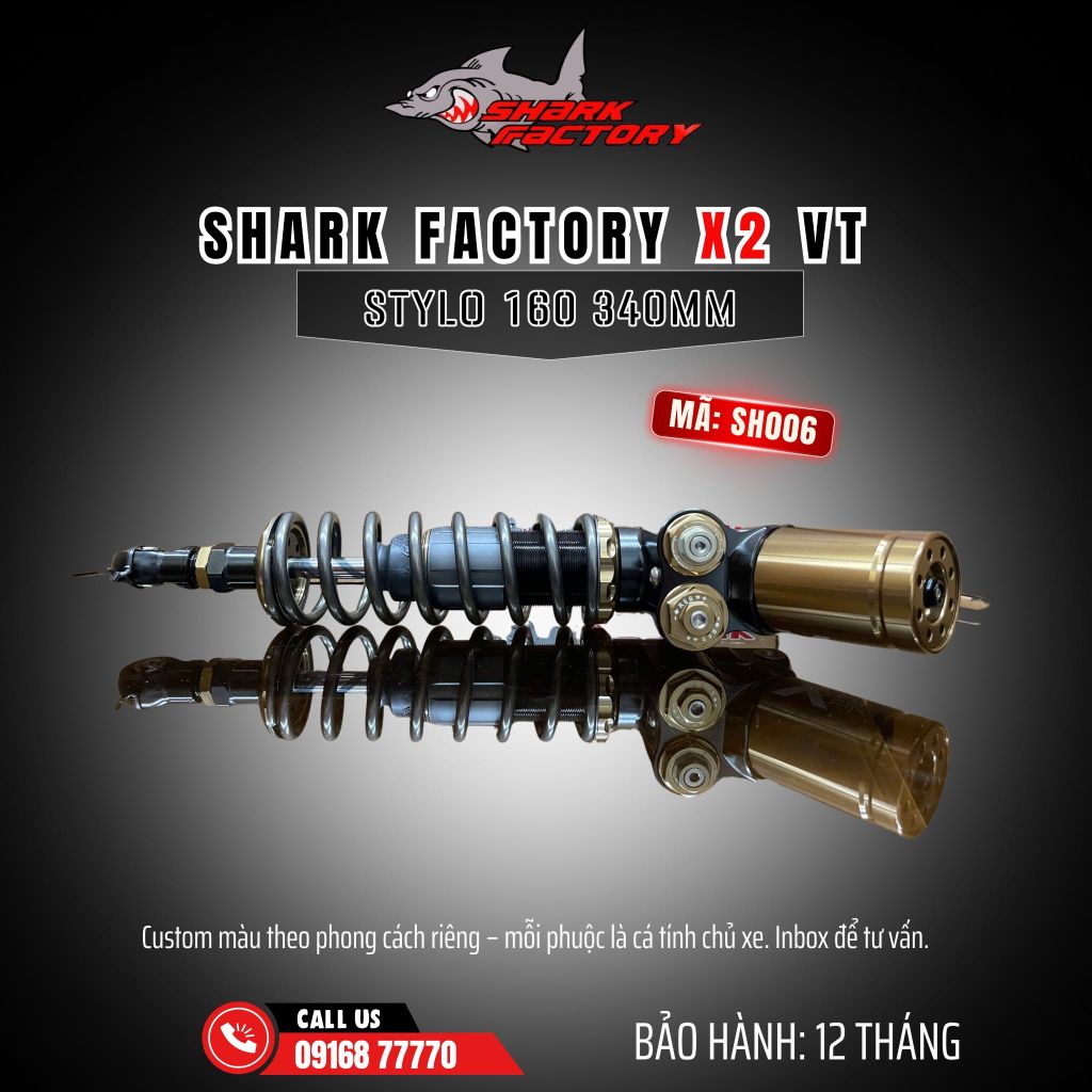 Phuộc Shark Factory có bình dầu X2 VT xe Stylo 160 mã SH006