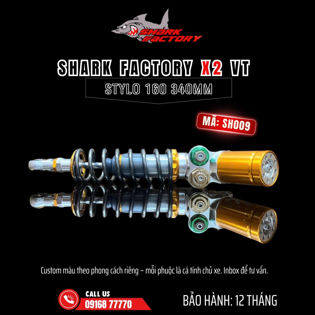 Phuộc Shark Factory có bình dầu X2 VT xe Stylo 160 mã SH009