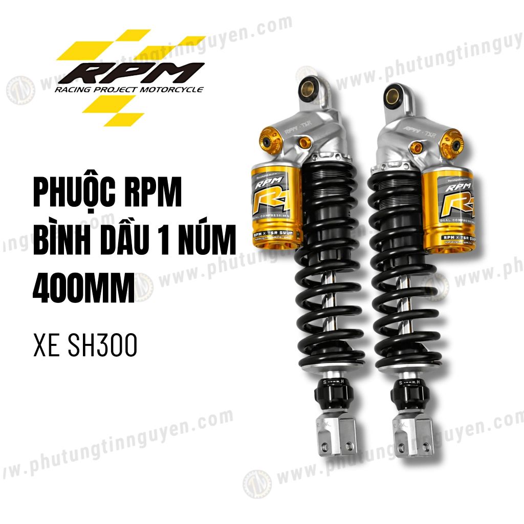 Cặp Phuộc RPM có bình dầu RT xe SH300, 350 lò xo đen 1 núm chính hãng có bảo hành