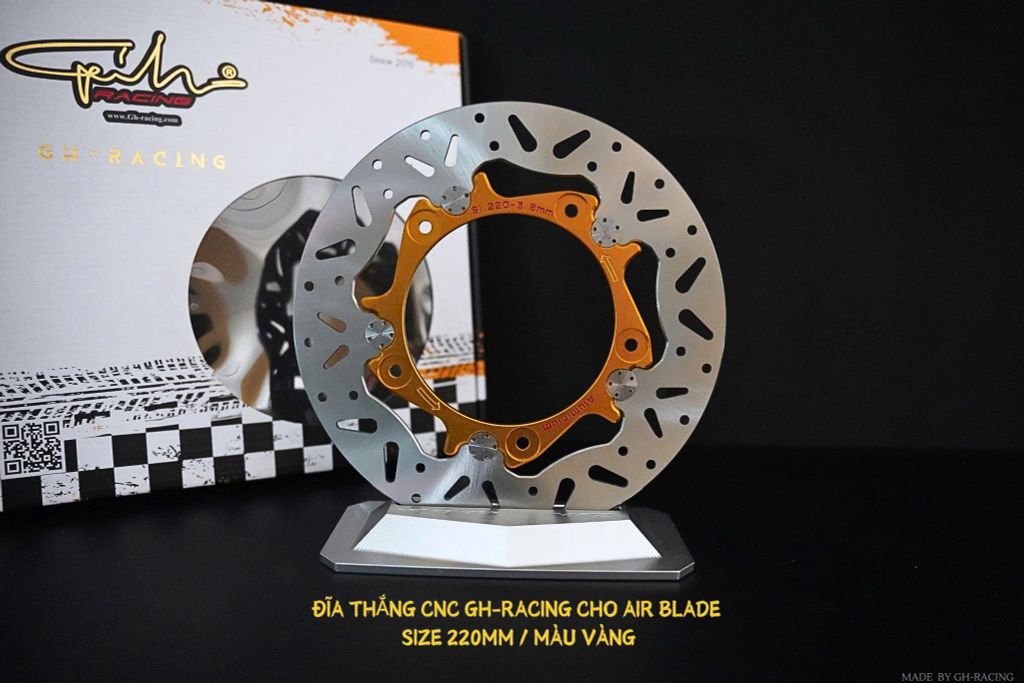 ĐĨA THẮNG GH-RACING SIZE 220MM AIRBLADE, AB 150-160 5 LỖ ( ĐEN NÚM VÀNG )