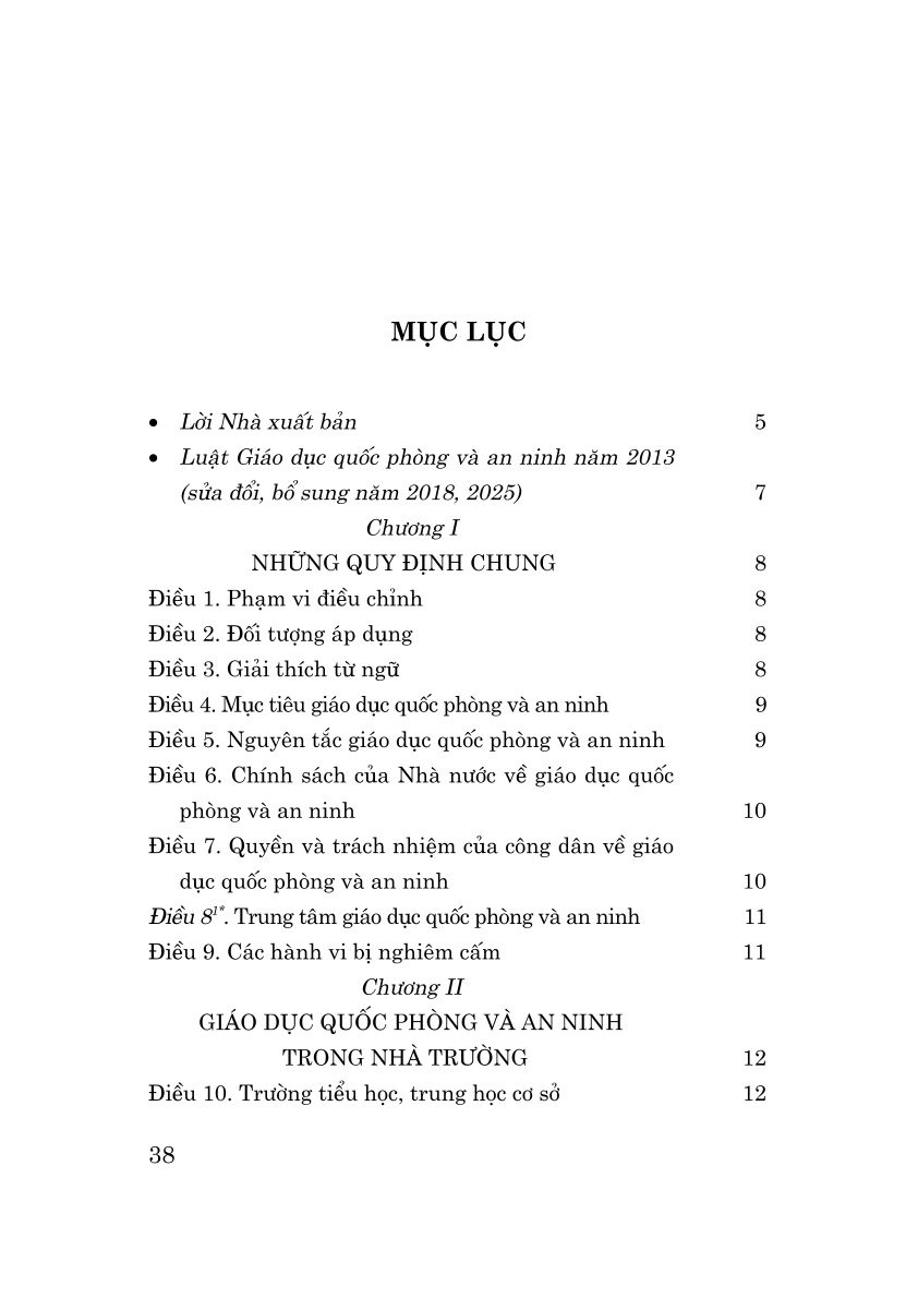 Luật Giáo Dục Quốc Phòng Và An Ninh Năm 2013 (Sửa Đổi, Bổ Sung Năm 2018, 2025)
 - Quốc hội