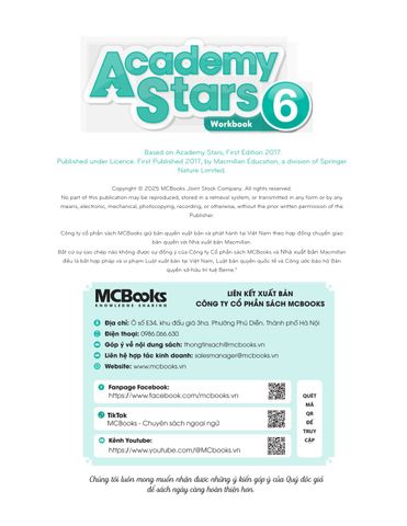  Combo 6 Quyển Sách Bài tập Academy Stars  Workbook ( Từ Tập 1 - Tập 6 ) 