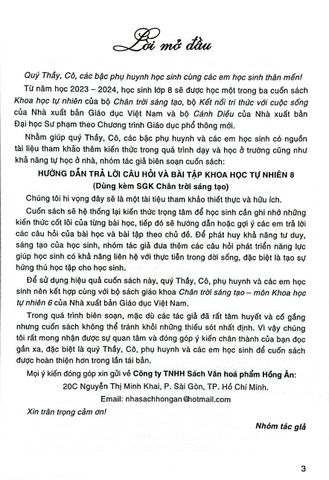  Hướng Dẫn Trả Lời Câu Hỏi Và Bài Tập Khoa Học Tự Nhiên Lớp 8 (Dùng Kèm SGK Chân Trời Sáng Tạo) - ThS.Lê Văn Nam, Nguyễn Thị Ngọc Trinh, Nguyễn Thị Nhung 