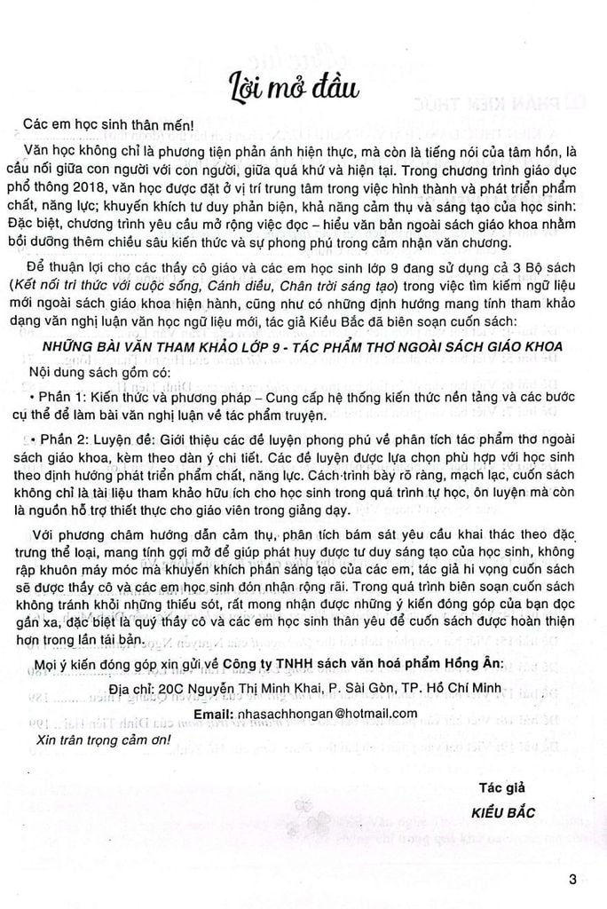 Sách  Những Bài Văn Tham Khảo Lớp 9 - Tác Phẩm Thơ Ngoài SGK (Dùng Chung Cho Các Bộ SGK Hiện Hành) - Kiều Bắc