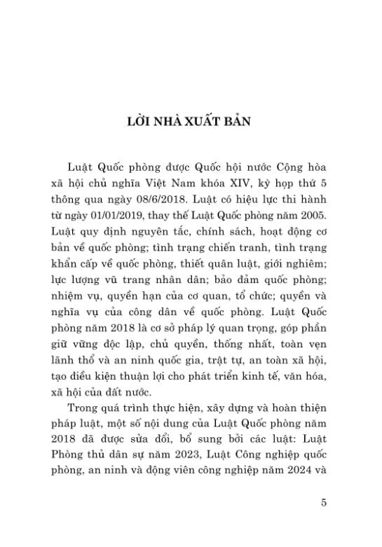 Luật Quốc Phòng Năm 2018 ( Sửa Đổi, Bổ Sung Năm 2023, 2024, 2025 ) - Quốc hội - NXB CTQG