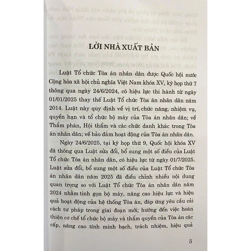 Sách  Luật Tổ Chức Tòa Án Nhân Dân Năm 2024 (Sửa Đổi, Bổ Sung Năm 2025) - Quốc hội