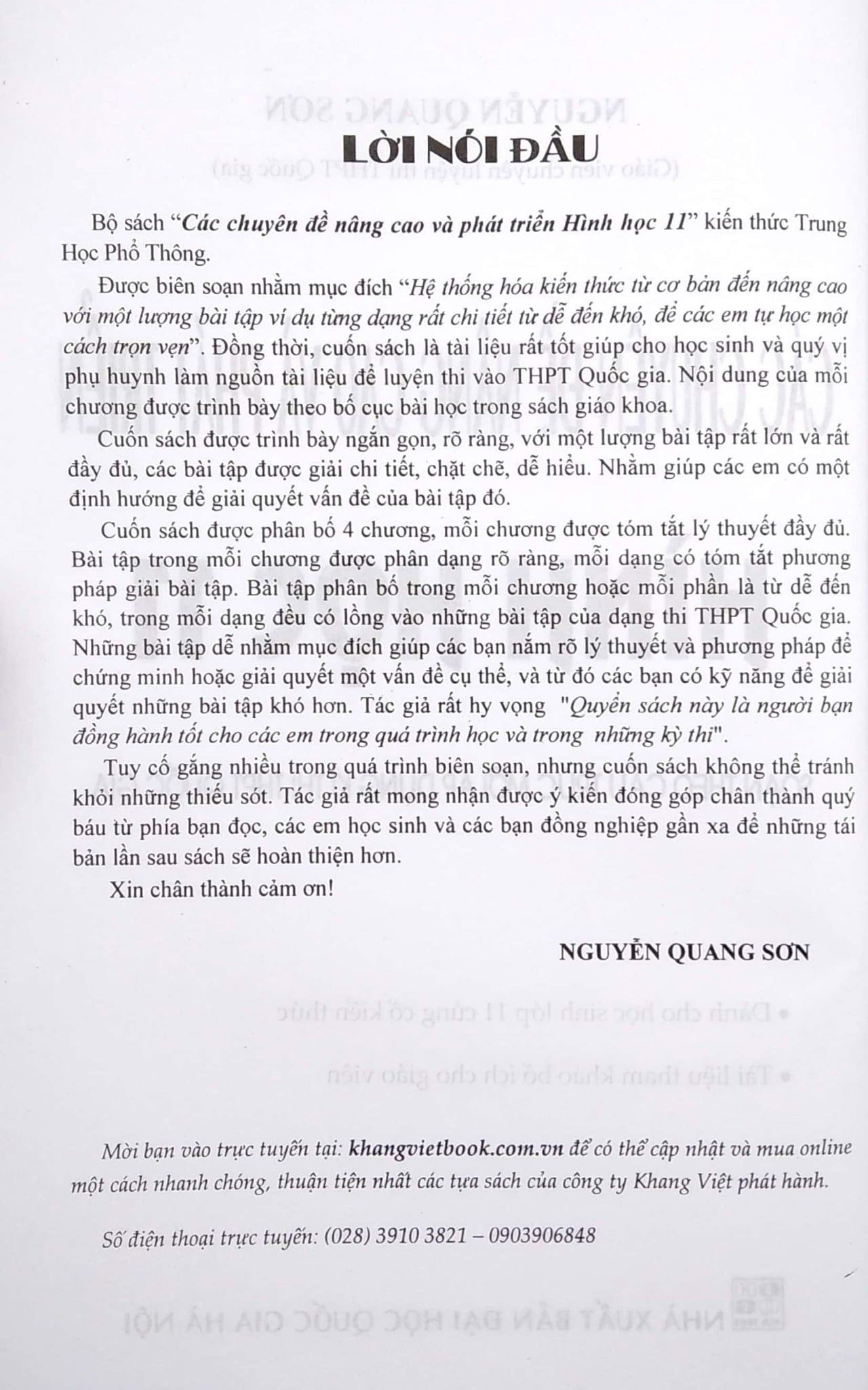 Các Chuyên Đề Nâng Cao Và Phát Triển Hình Học Lớp 11 - Nguyễn Qunag Sơn