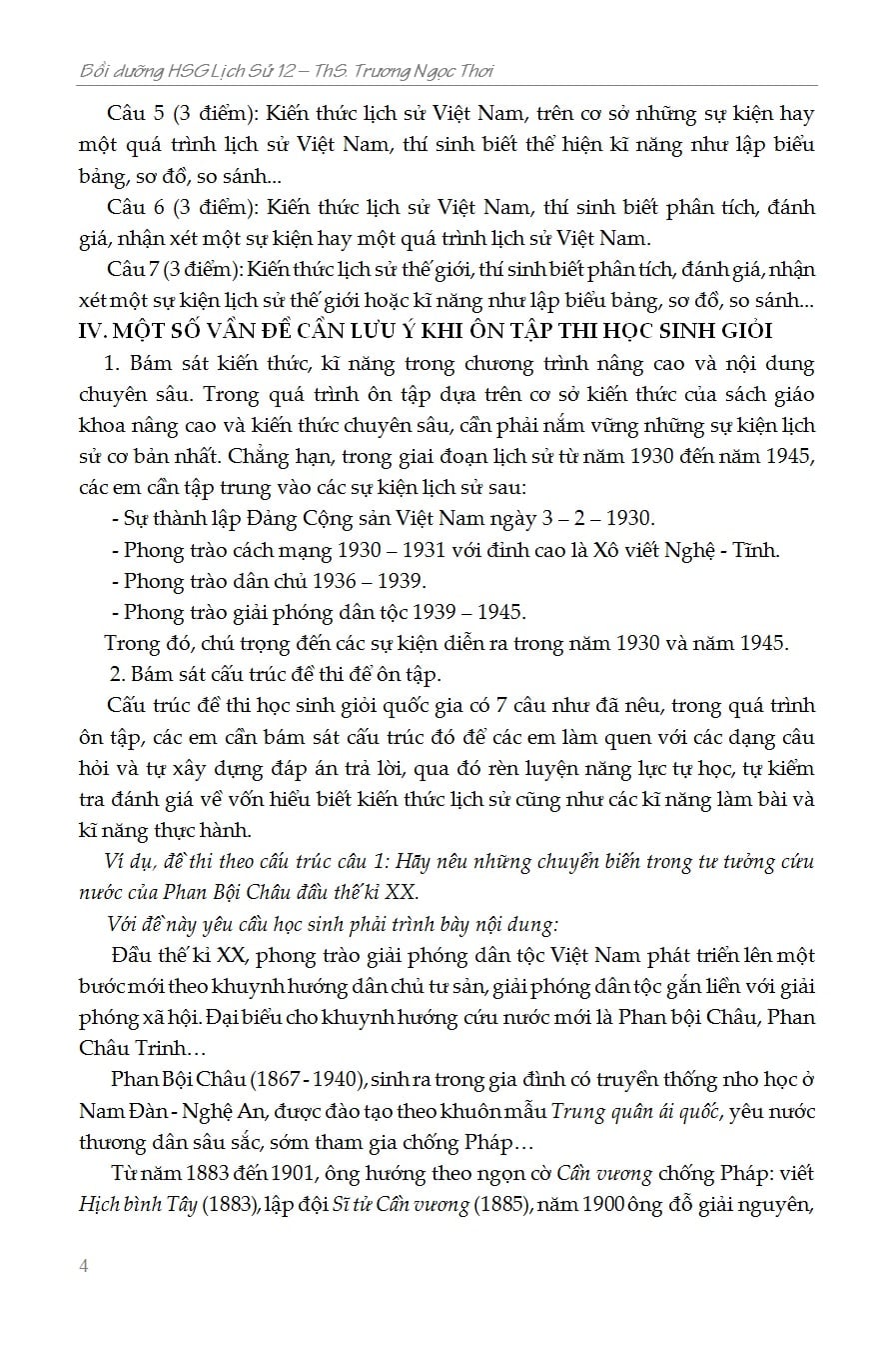 Bồi Dưỡng Học Sinh Giỏi Lịch Sử 12 - ThS. Trương Ngọc Thơi