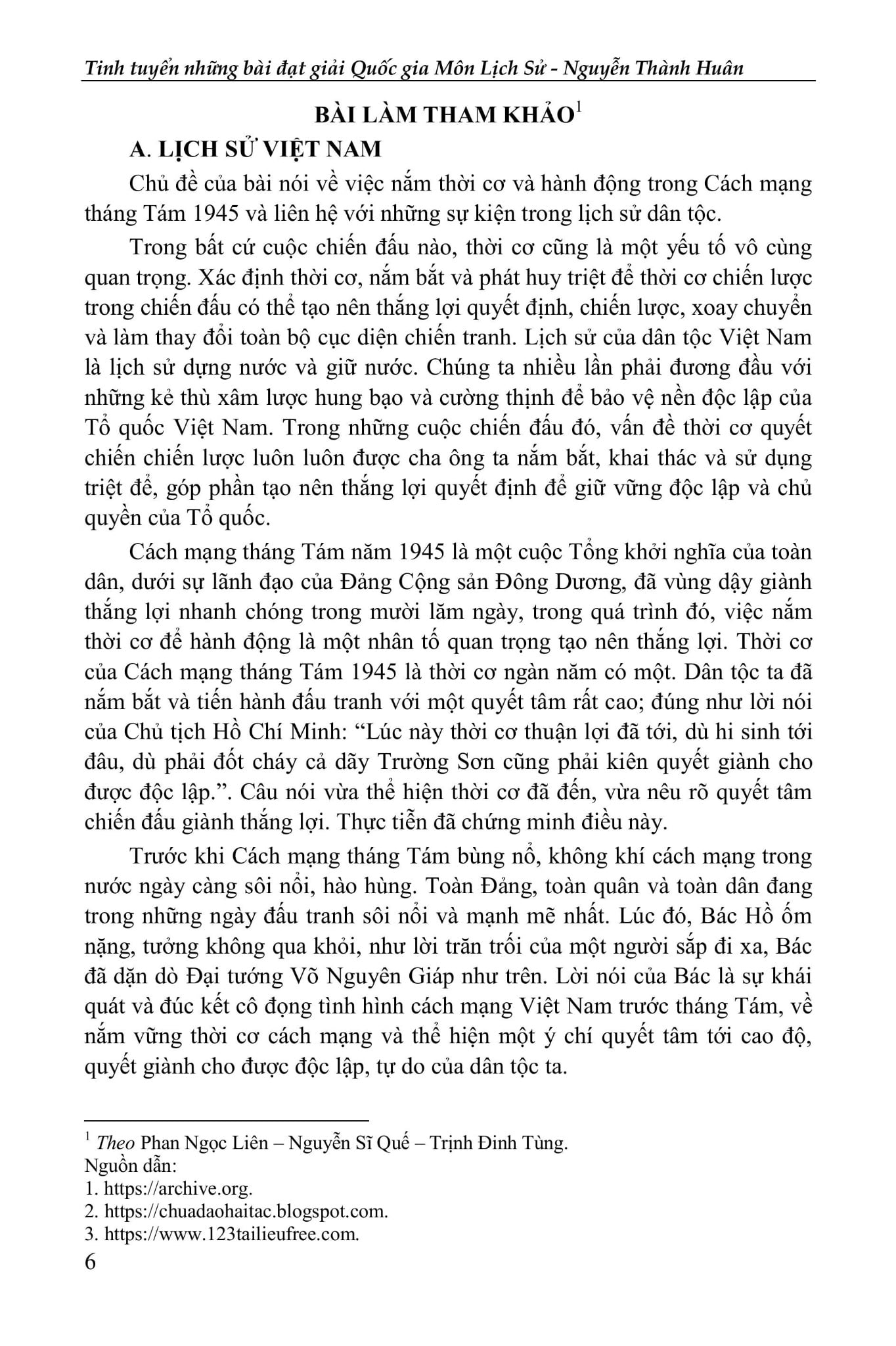 Tinh Tuyển Những Bài Đoạt Giải Quốc Gia - Môn Lịch Sử - Nguyễn Thành Huân