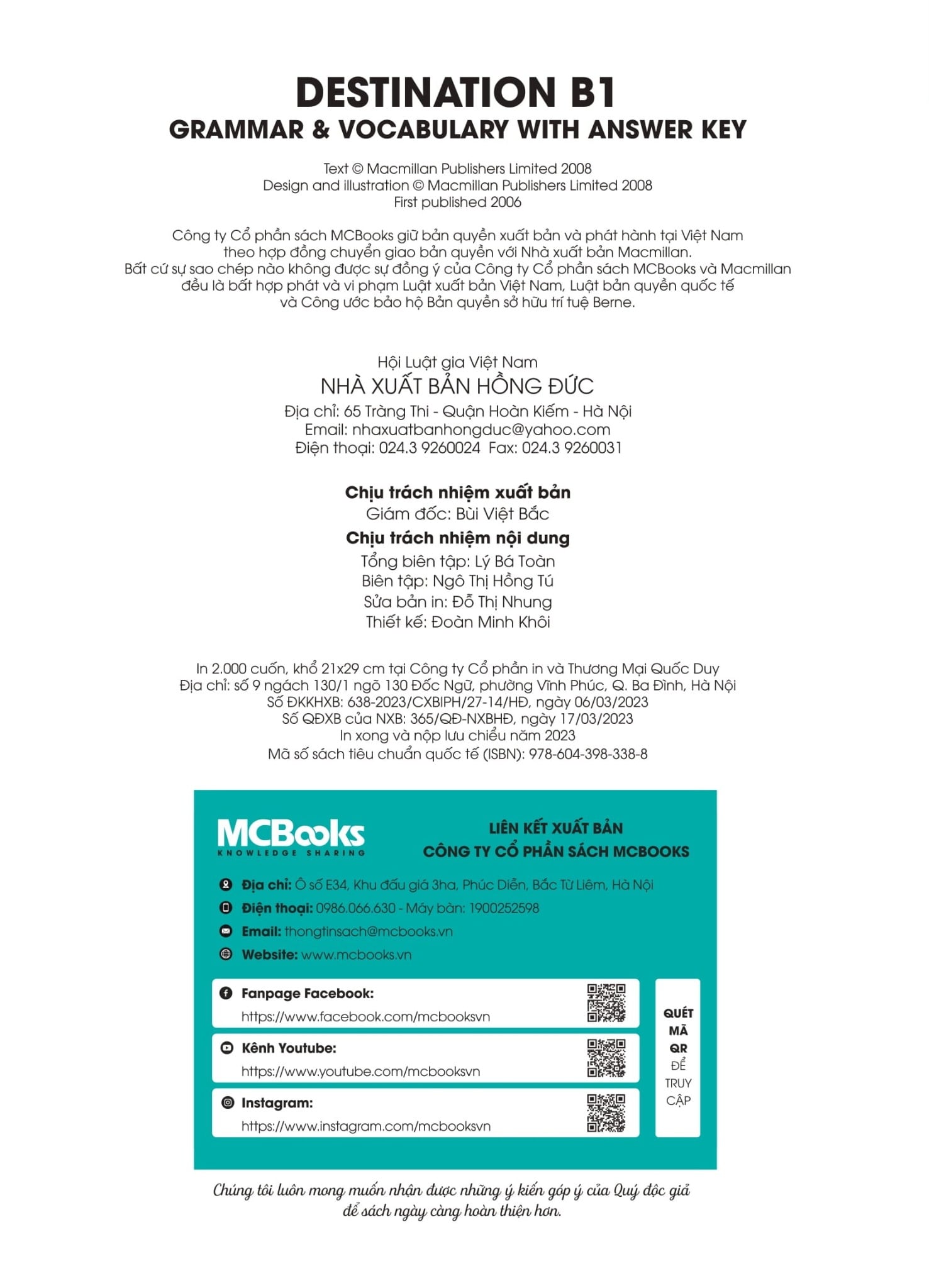 Destination B1 – Grammar & Vocabulary With Answer Key On Mcbooks App (Không Đáp Án Tái Bản 2025) - Malcom Mann, Steve Taylore-K