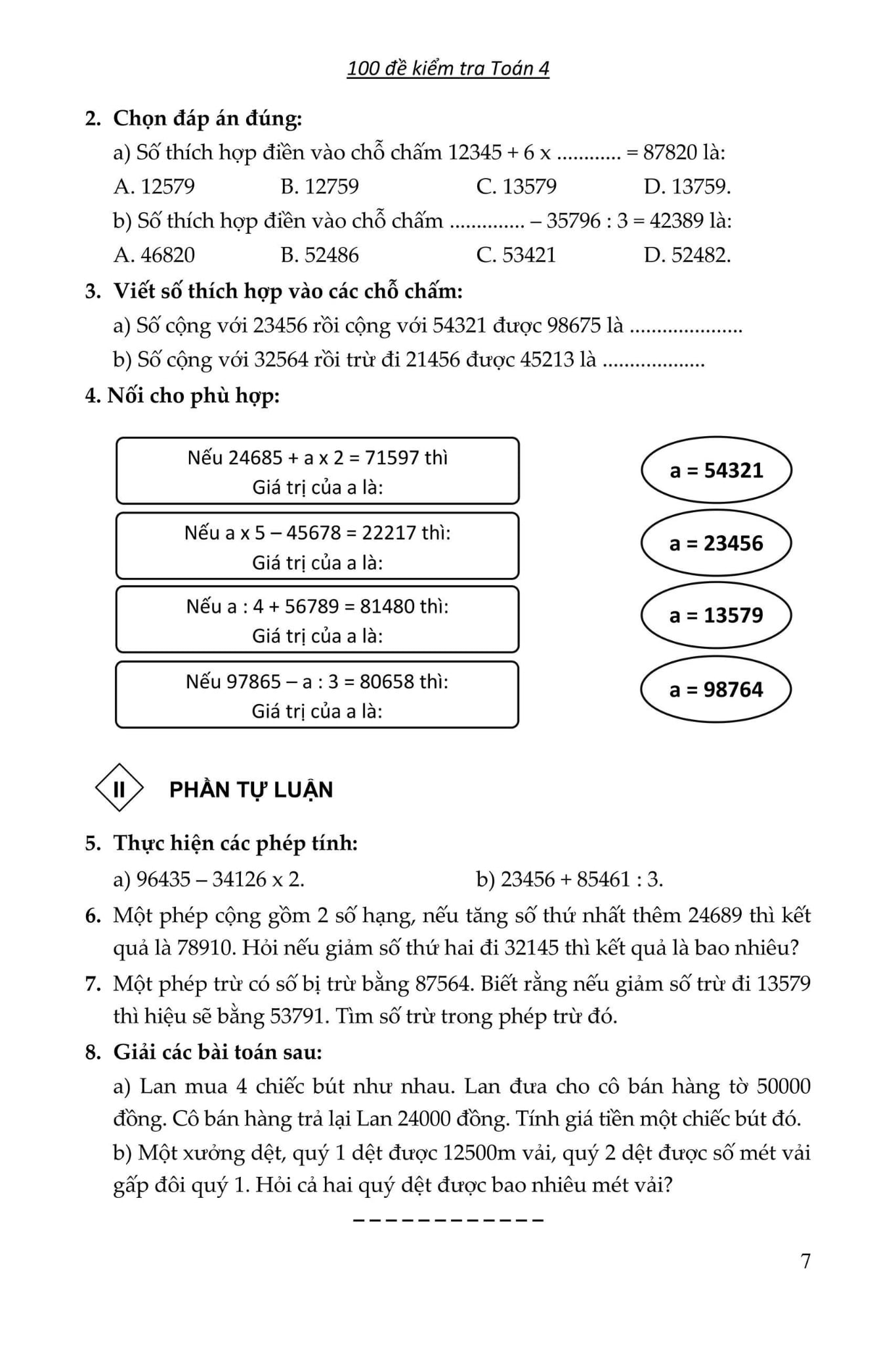 100 Đề Kiểm Tra Toán 4 Theo Chương Trình Mới   - Phạm Văn Công