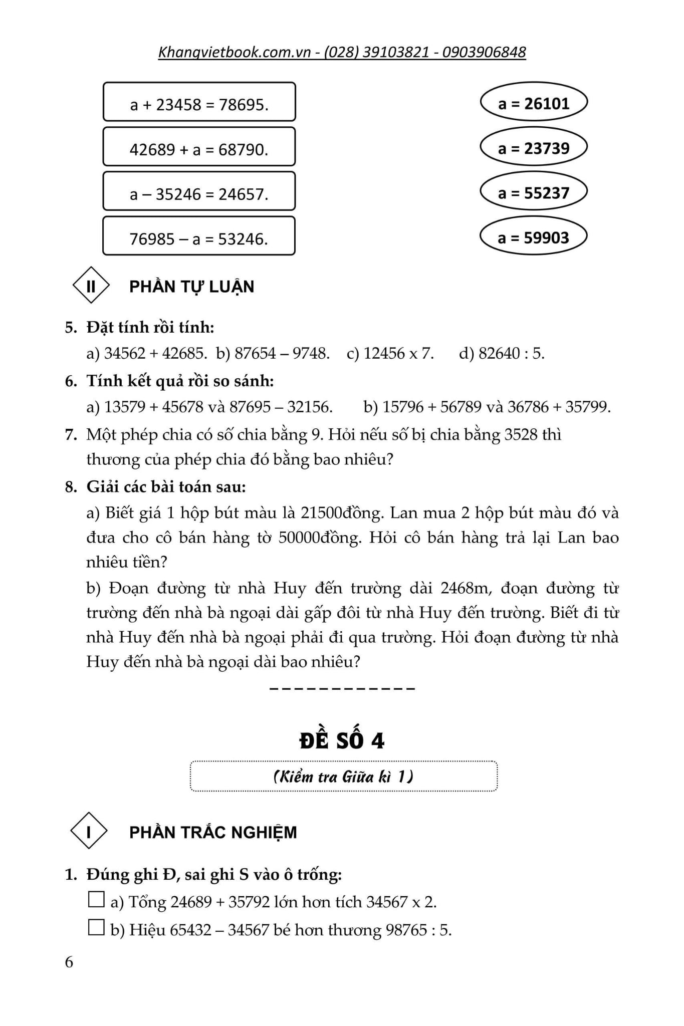 100 Đề Kiểm Tra Toán 4 Theo Chương Trình Mới   - Phạm Văn Công