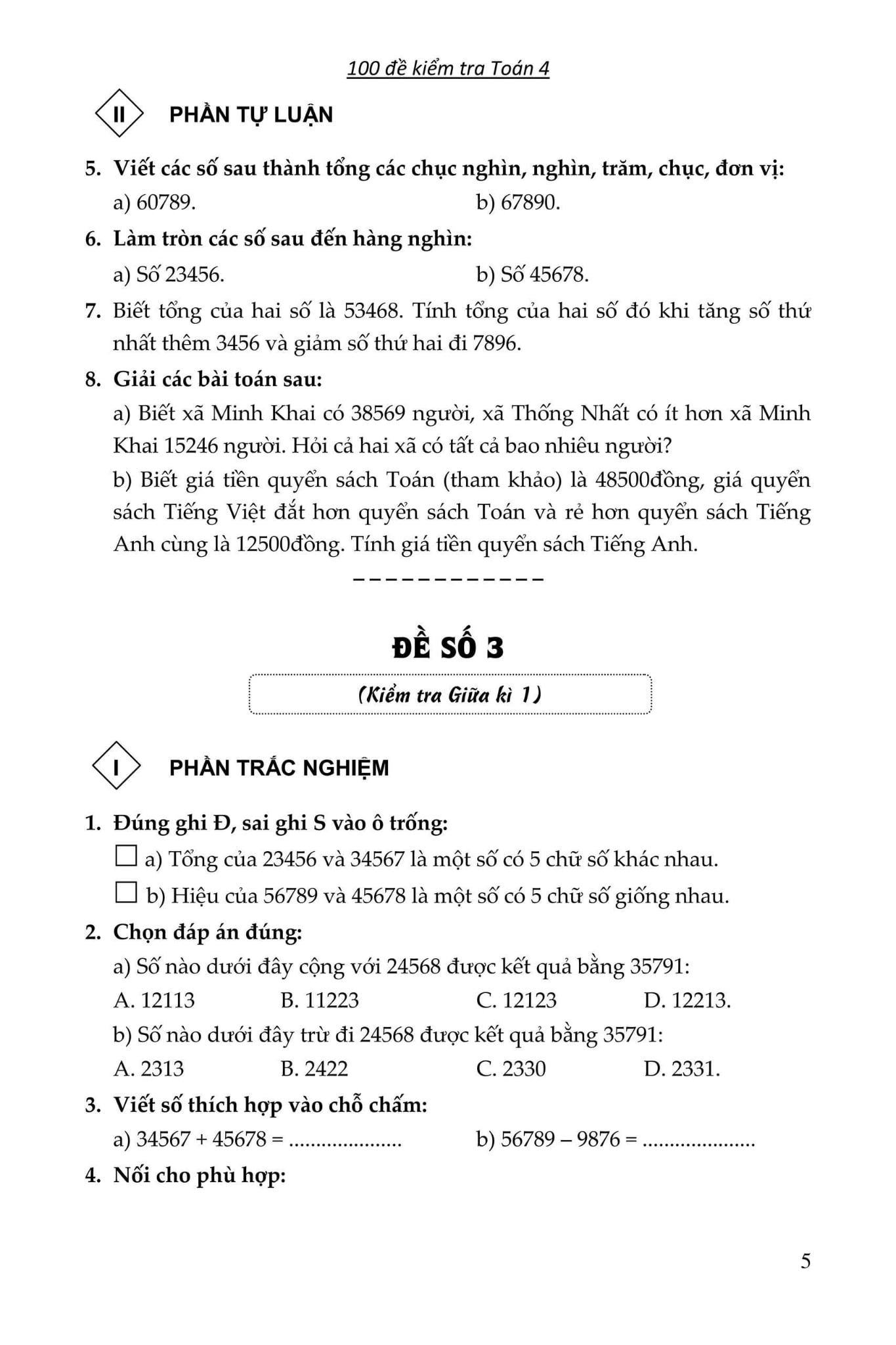 100 Đề Kiểm Tra Toán 4 Theo Chương Trình Mới   - Phạm Văn Công