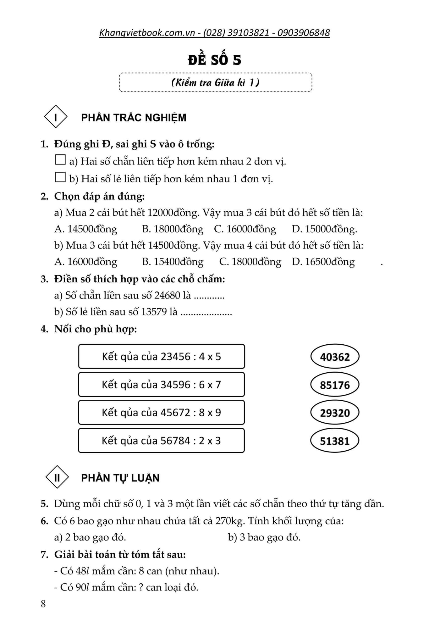 100 Đề Kiểm Tra Toán 4 Theo Chương Trình Mới   - Phạm Văn Công