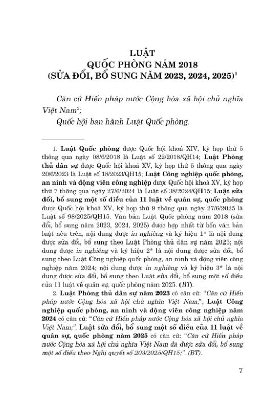 Luật Quốc Phòng Năm 2018 ( Sửa Đổi, Bổ Sung Năm 2023, 2024, 2025 ) - Quốc hội - NXB CTQG