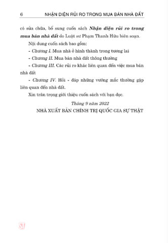  Nhận Diện Rủi Ro Trong Mua Bán Nhà Đất (Tái Bản Lần Thứ Nhất Có Sửa Chữa, Bổ Sung) - Luật sư Phạm Thanh Hữu - (NXB CTQG) 
