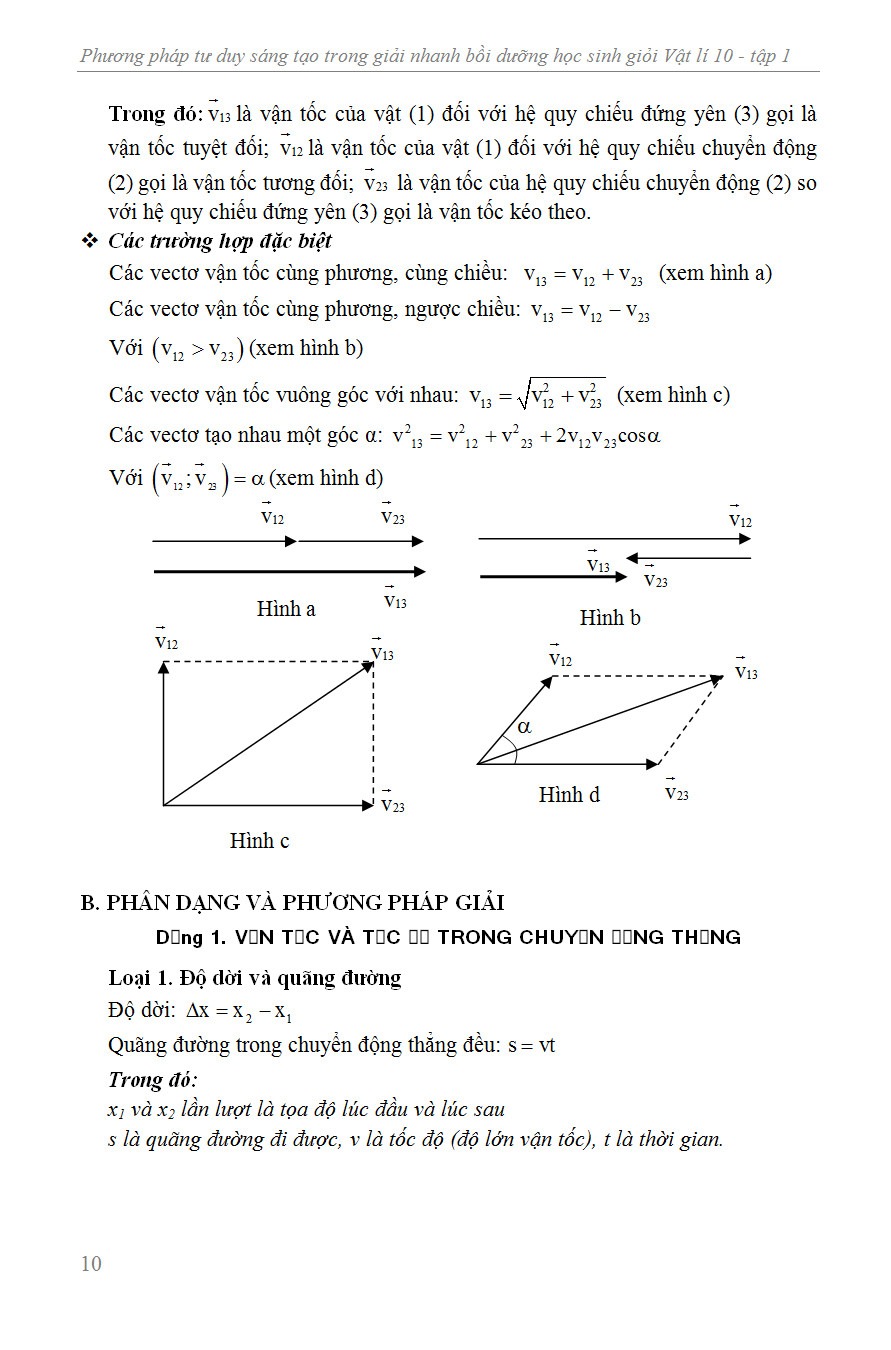 Phương Pháp Tư Duy Sáng Tạo Trong Giải Nhanh Bồi Dưỡng Học Sinh Giỏi Vật Lí 10 Tập 1 - Trịnh Minh Hiệp