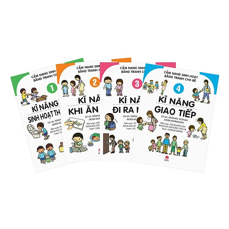 Combo 4 Cuốn Cẩm Nang Sinh Hoạt Bằng Tranh Cho Bé ( Kĩ Năng Trong Sinh Hoạt Thường Ngày + Kĩ Năng Khi Ăn Uống + Kĩ Năng Đi Ra Ngoài + Kĩ Năng Giao Tiếp )
