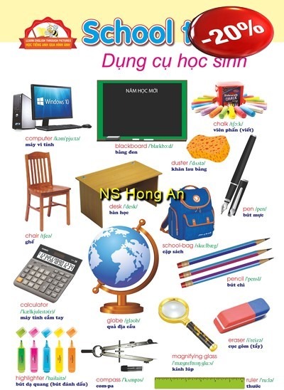 Học Tiếng Anh Qua Hình Ảnh - Dụng Cụ Học Sinh (Tranh Rời 53X78Cm) - Nguyễn Công Sơn