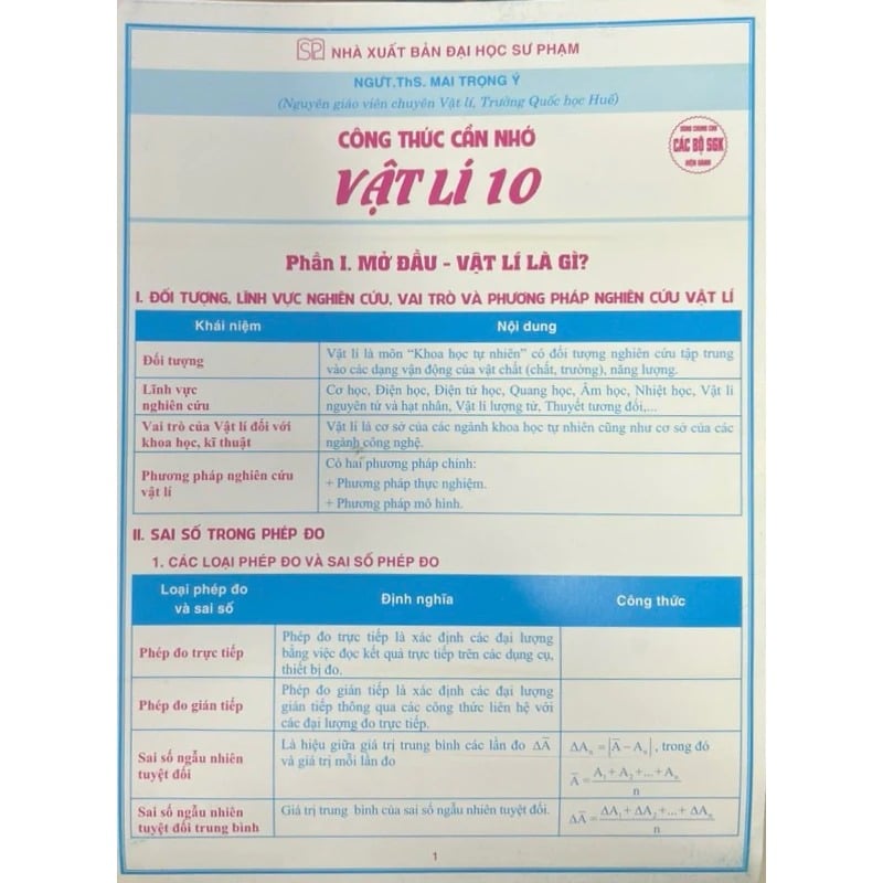 Công Thức Cần Nhớ Môn Vật Lý 10 (Dùng Chung Cho Các Bộ Sgk Hiện Hành) - Mai Trọng Ý