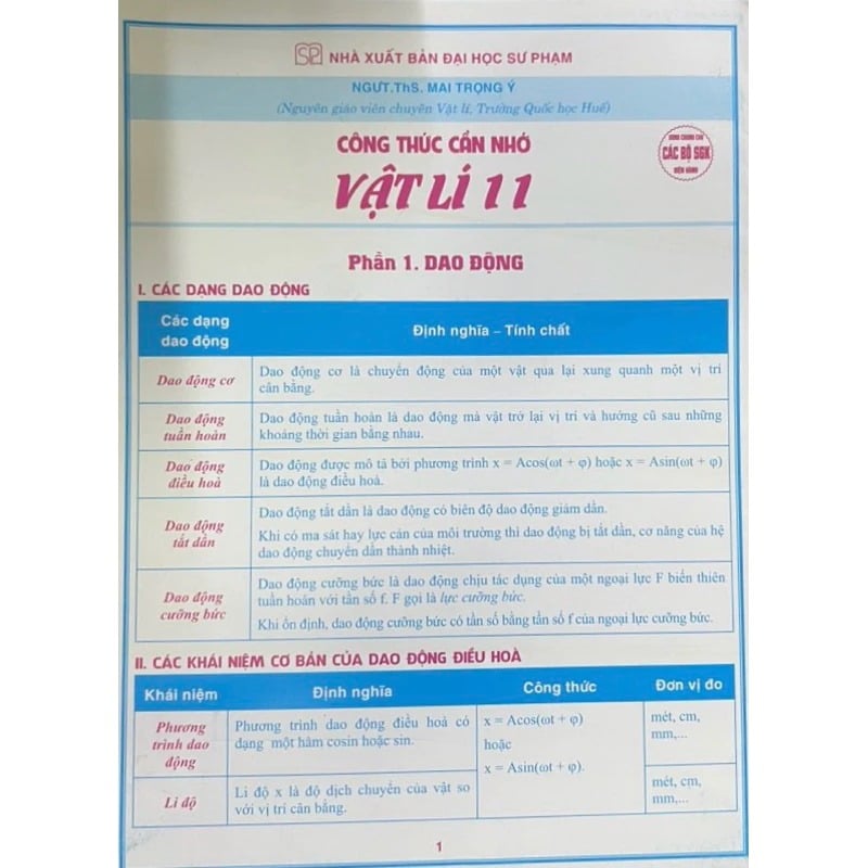 Công Thức Cần Nhớ Môn Vật Lý 11(Dùng Chung Cho Các Bộ Sgk Hiện Hành - Mai Trọng Ý